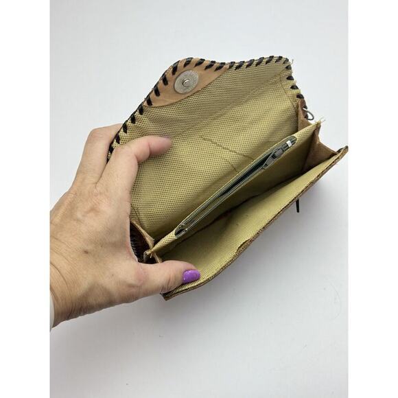 Handmade Brown‎ Leather Tooled Wallet Fabric Aztec print - Picture 5 of 5